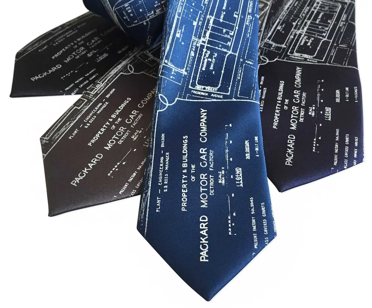 Detroit Map Necktie, Packard Plant Engineering Blueprint Tie 4