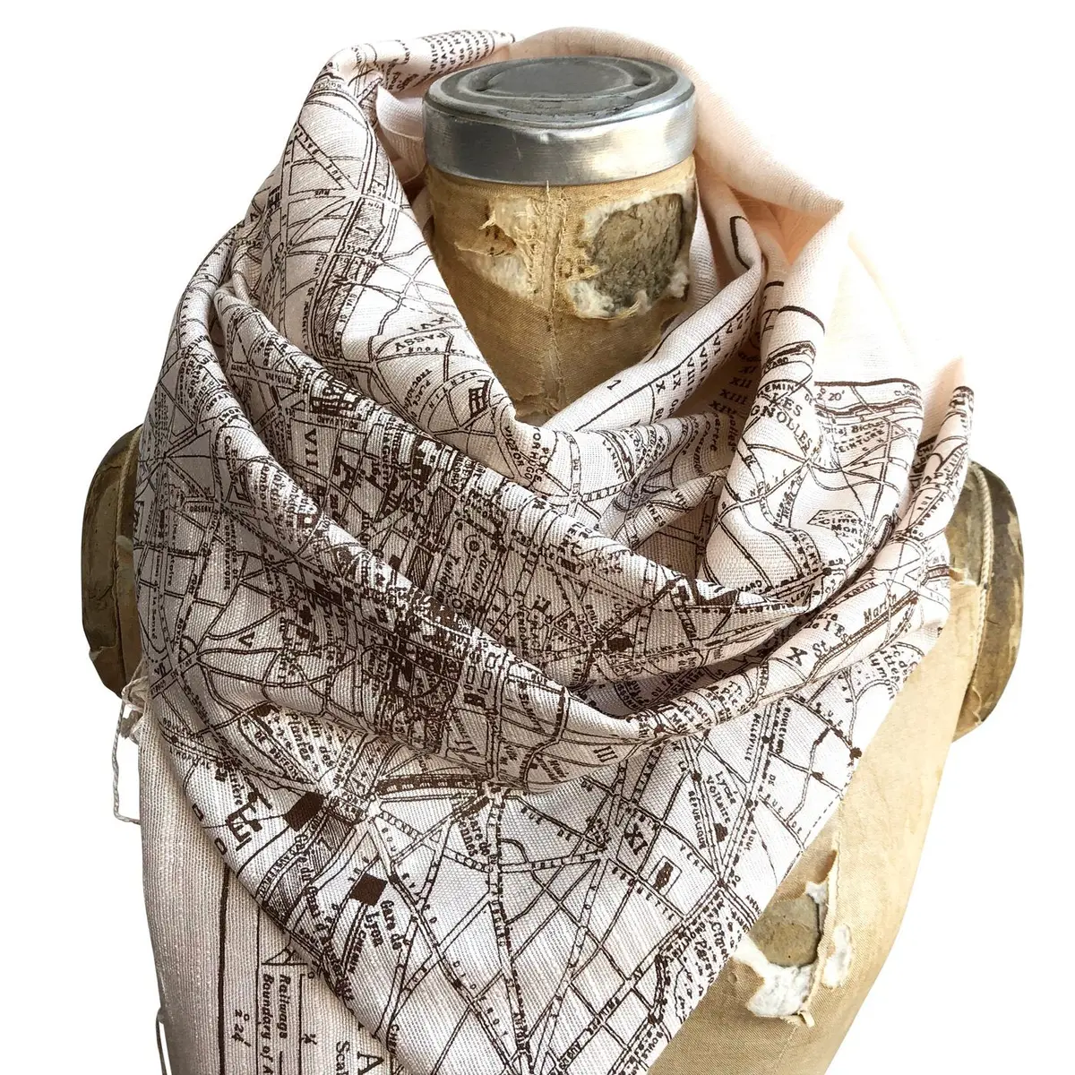 Paris Map Scarf, French Map Bamboo Pashmina 1
