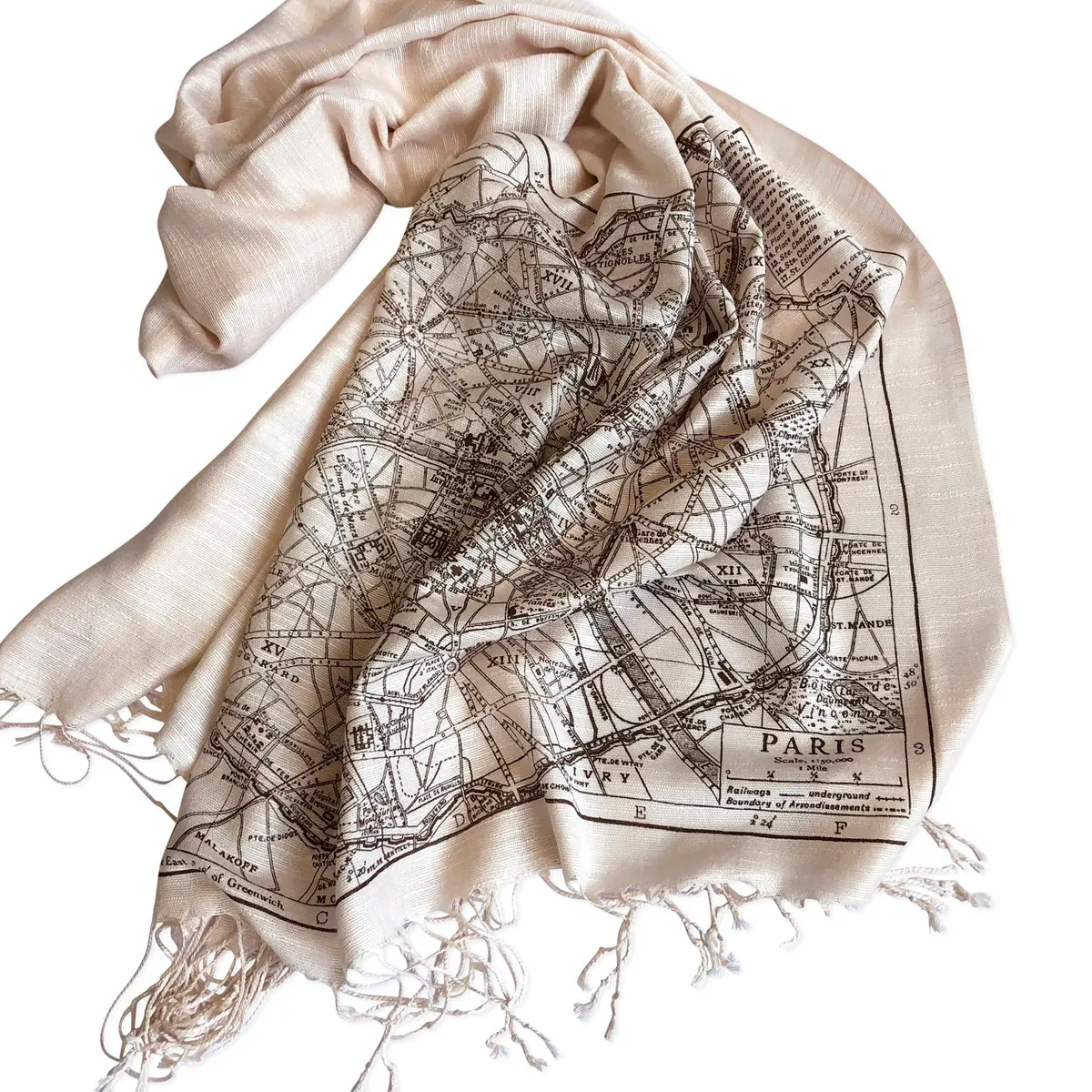 Paris Map Scarf, French Map Bamboo Pashmina 2