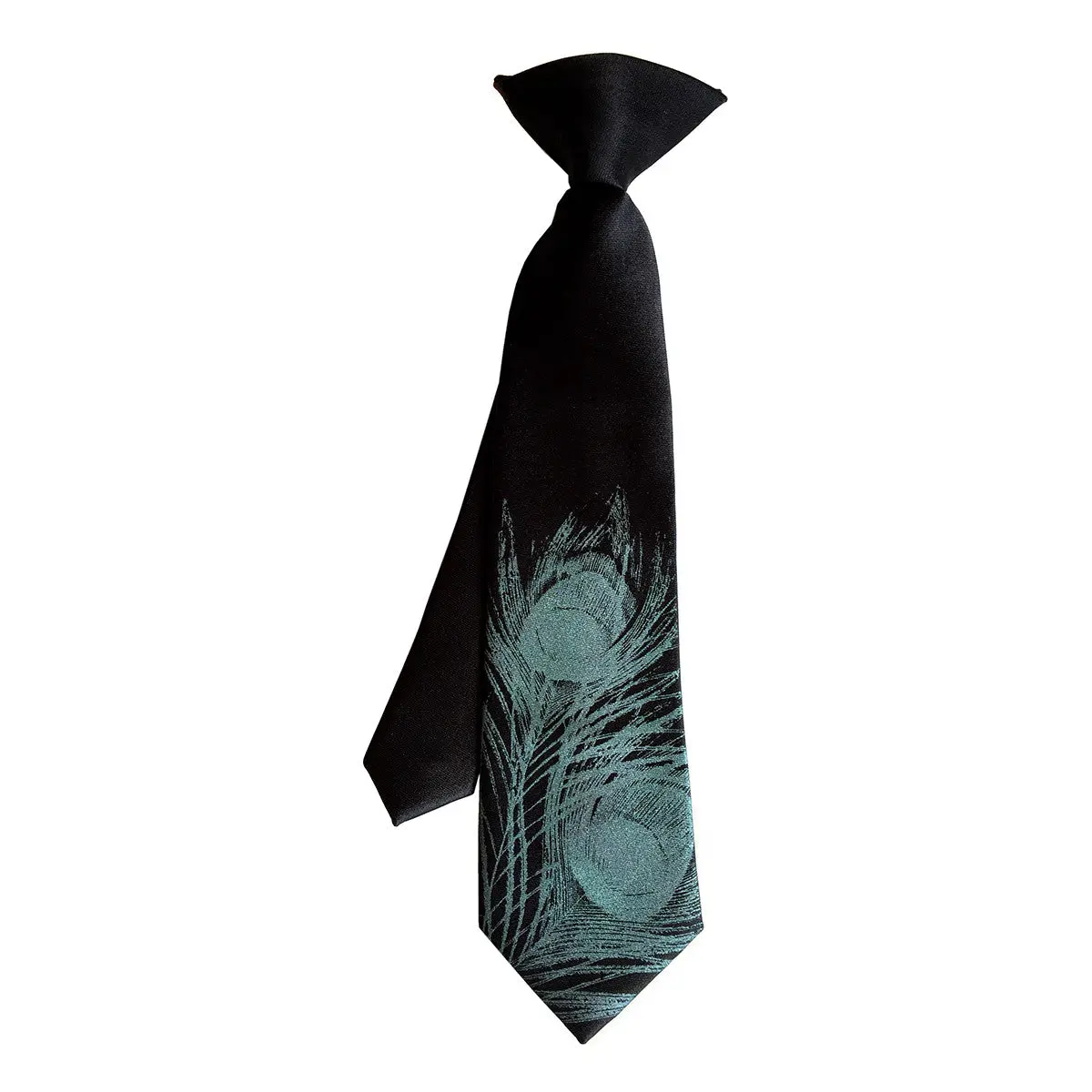 Peacock Feather Kids Tie. Boys Clip-On Necktie. 1