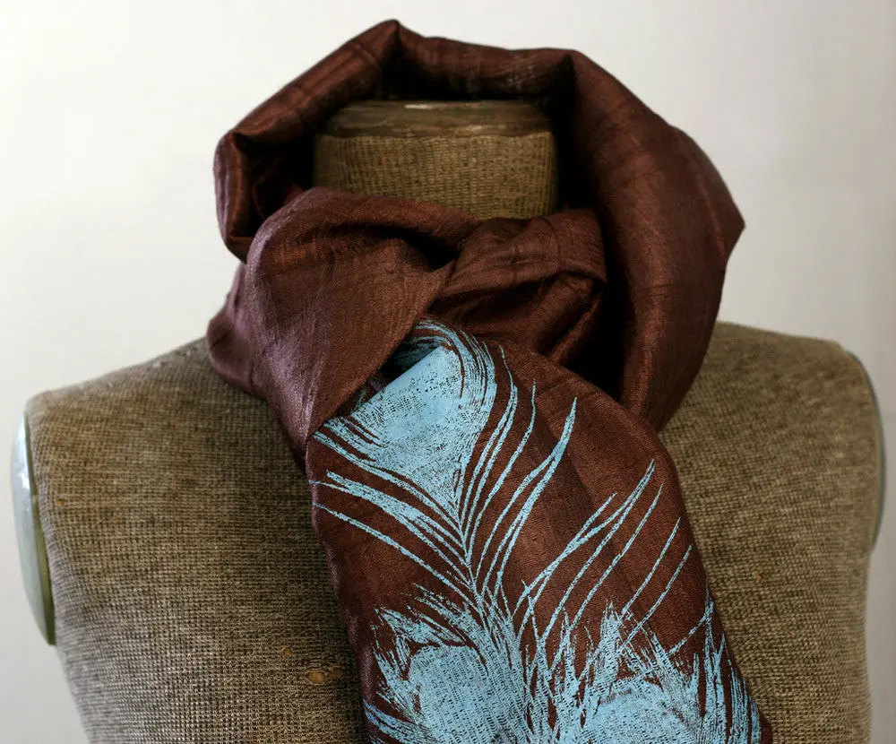 Peacock Feather Silk Scarf 1