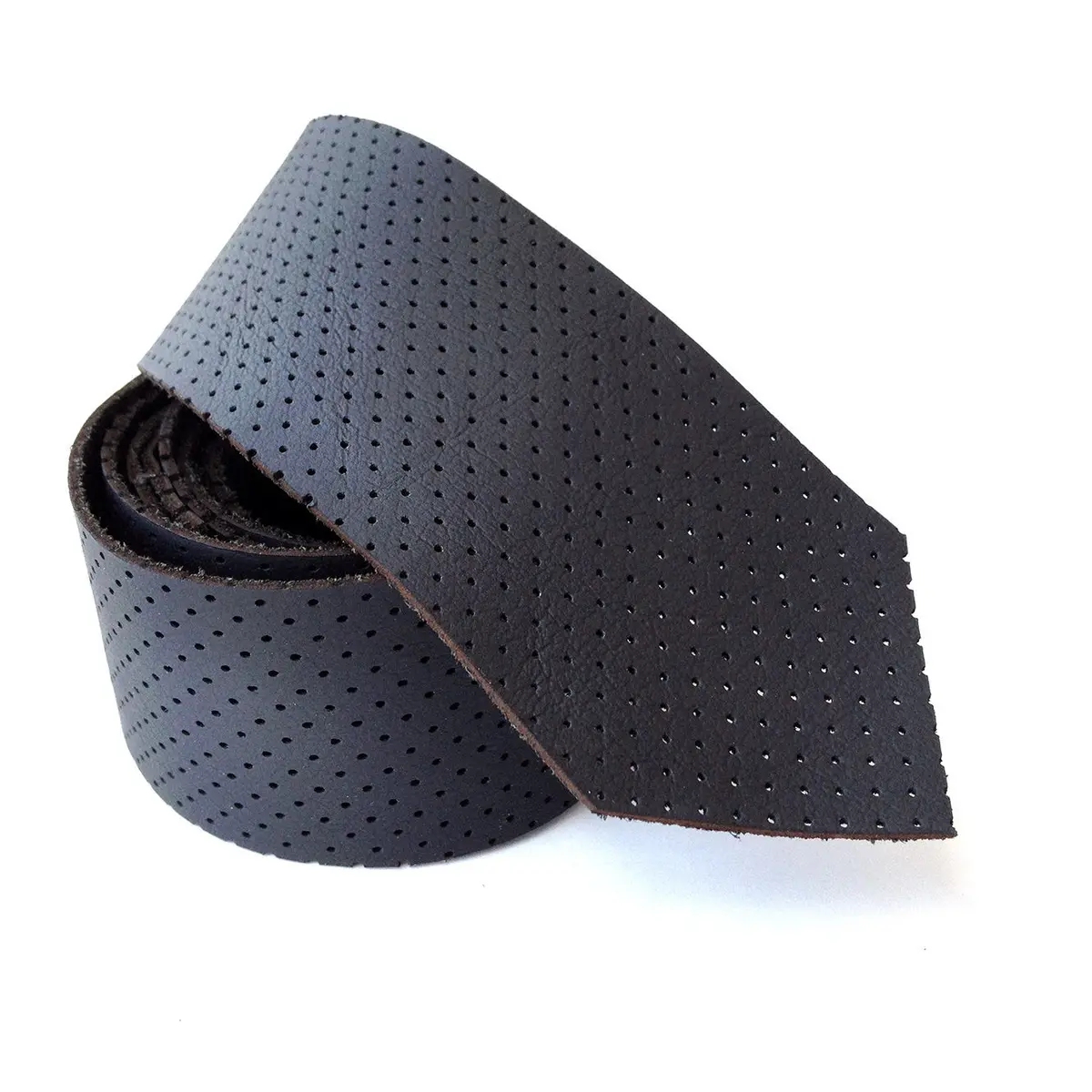 Perforated Black Leather Necktie, Automotive Leather Tie 1