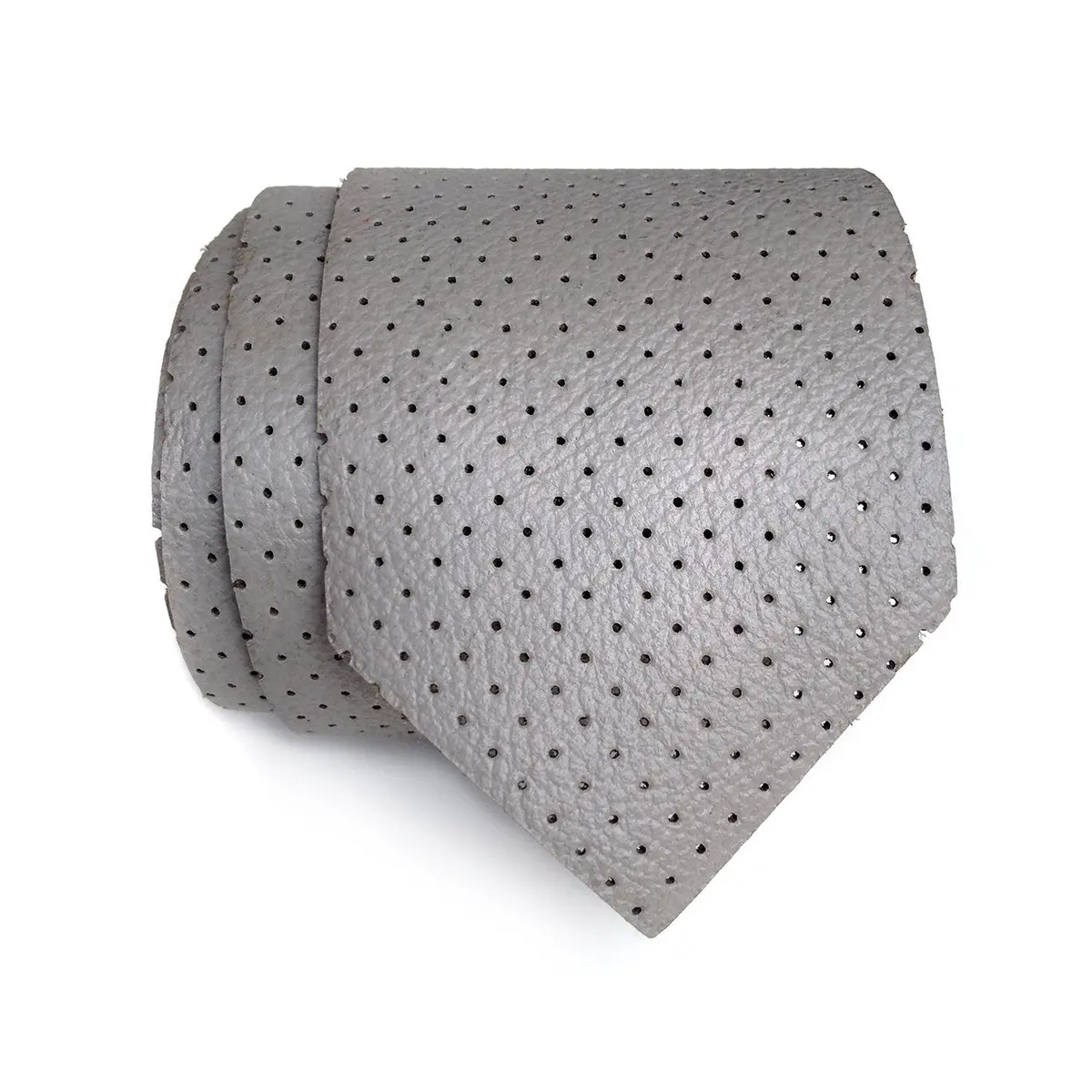 Perforated Dove Grey Leather Necktie, Automotive Leather Tie 1
