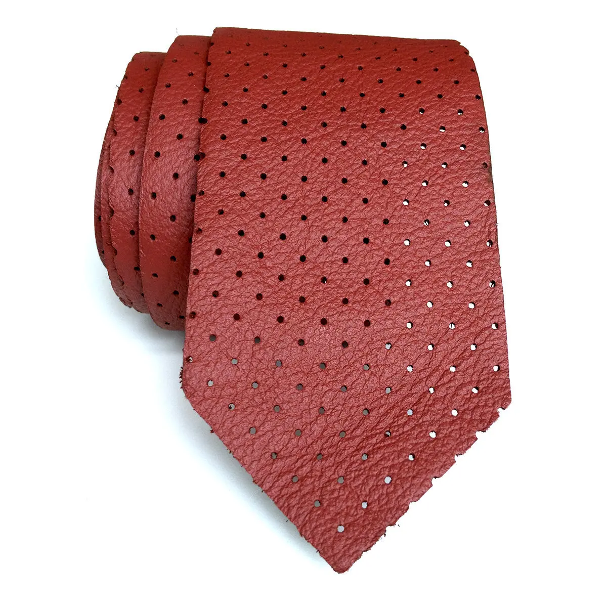 Perforated Oxblood Red Leather Necktie, Automotive Leather Tie 1