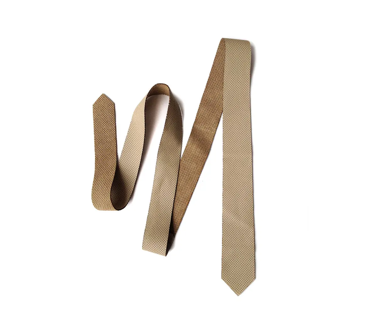 Perforated Tan Leather Necktie, Automotive Micro Perf Leather Tie 1