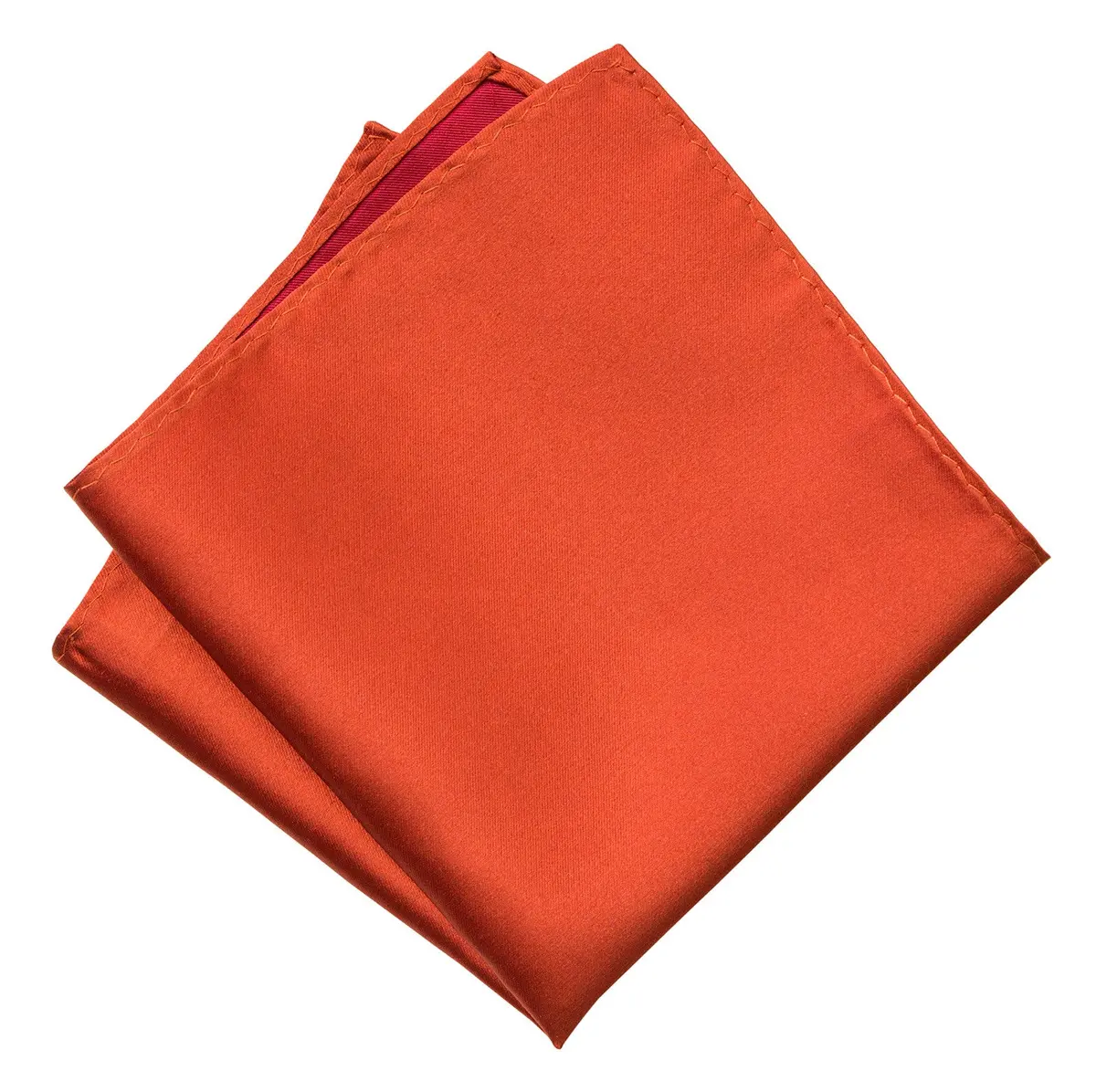 Persimmon Pocket Square. Red-Orange Solid Color Woven Silk, No Print 1