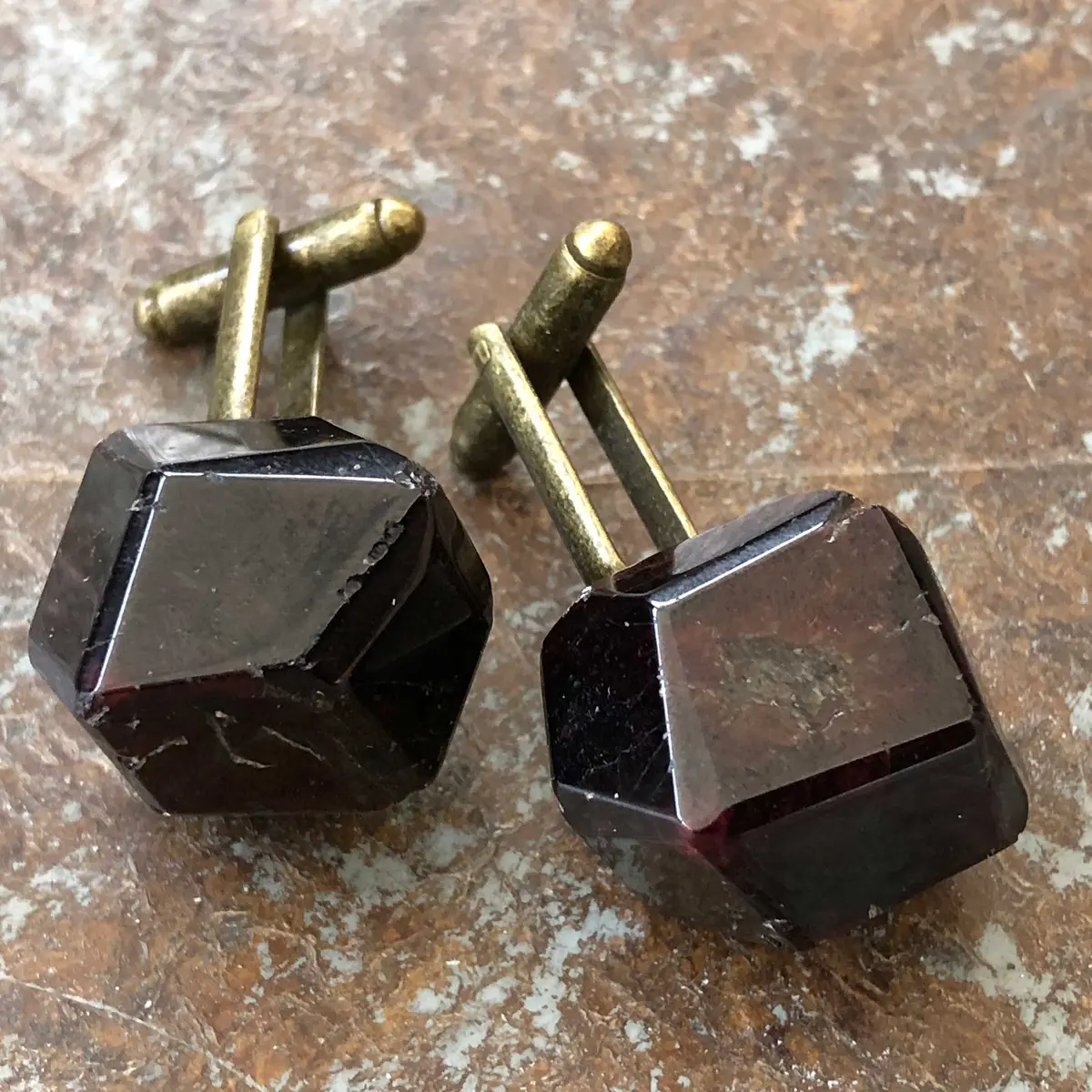 Polished Garnet Crystal Cufflinks 1
