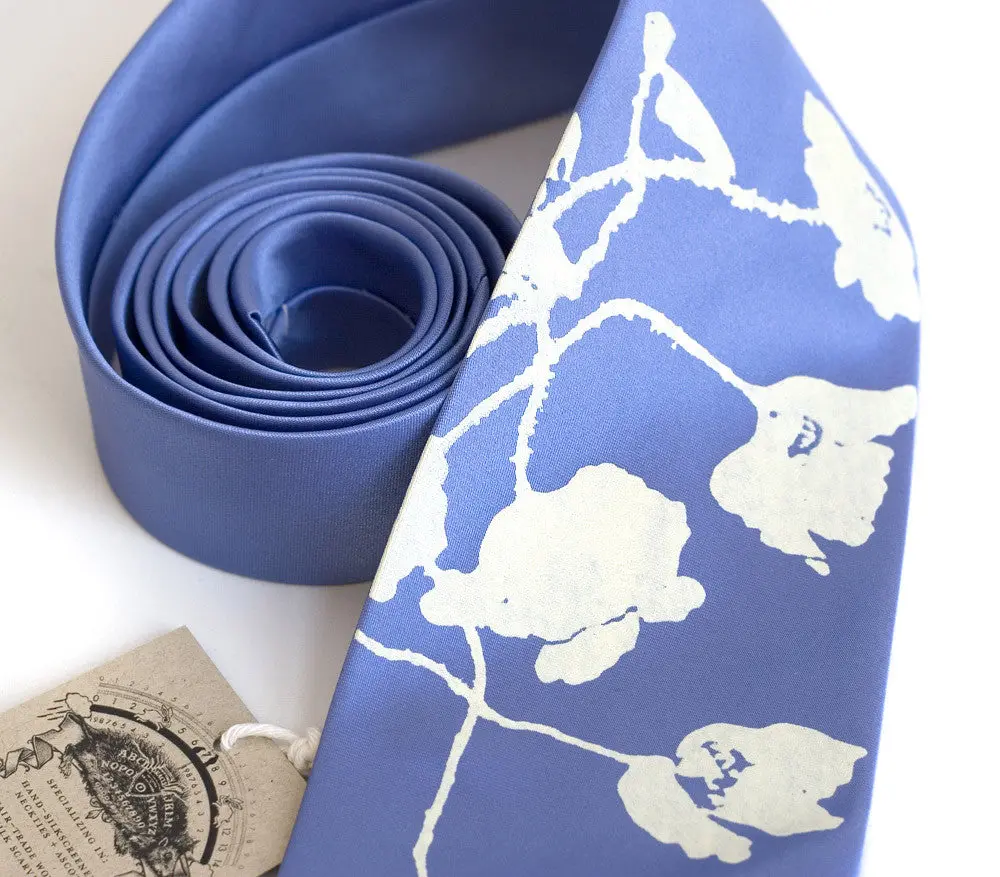 Poppies Silk Necktie. Floral Print Tie 2