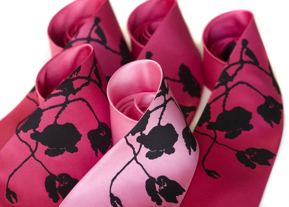 Poppies Silk Necktie. Floral Print Tie 1