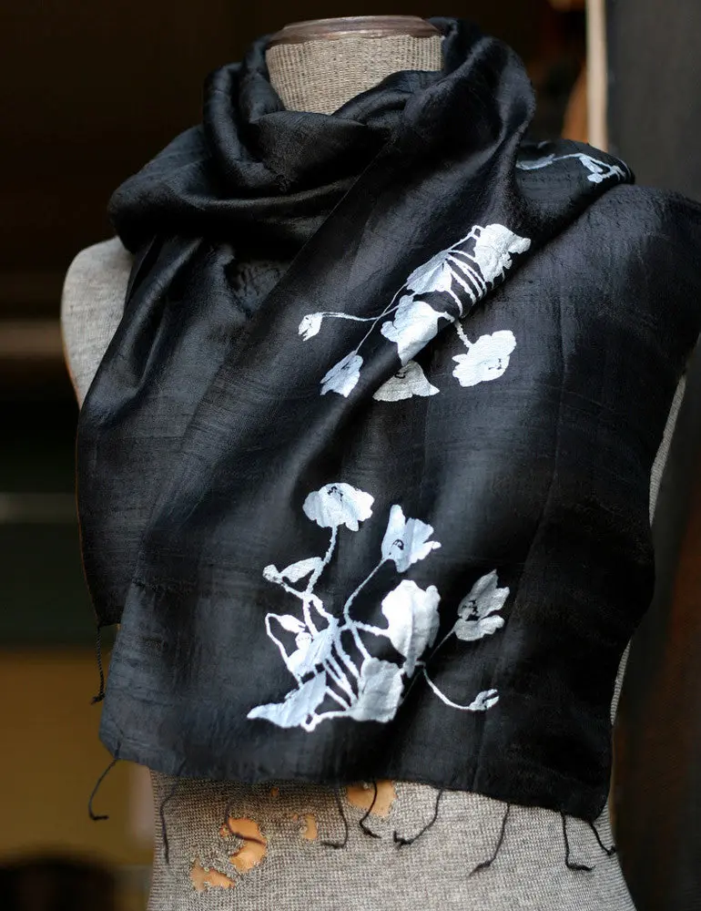 Poppies Silk Scarf, Floral Print. 2