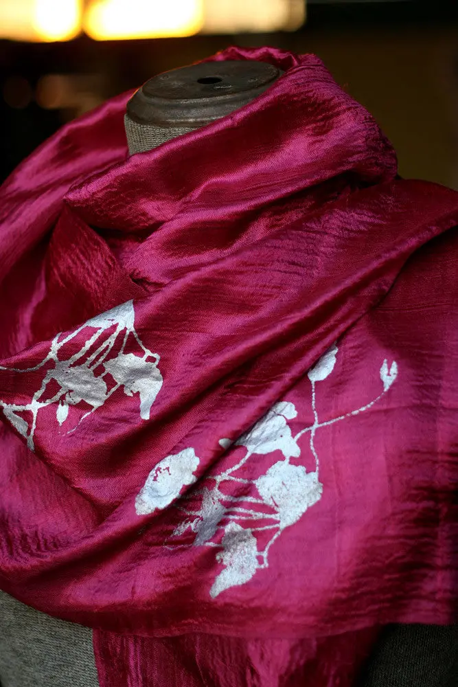 Poppies Silk Scarf, Floral Print. 1