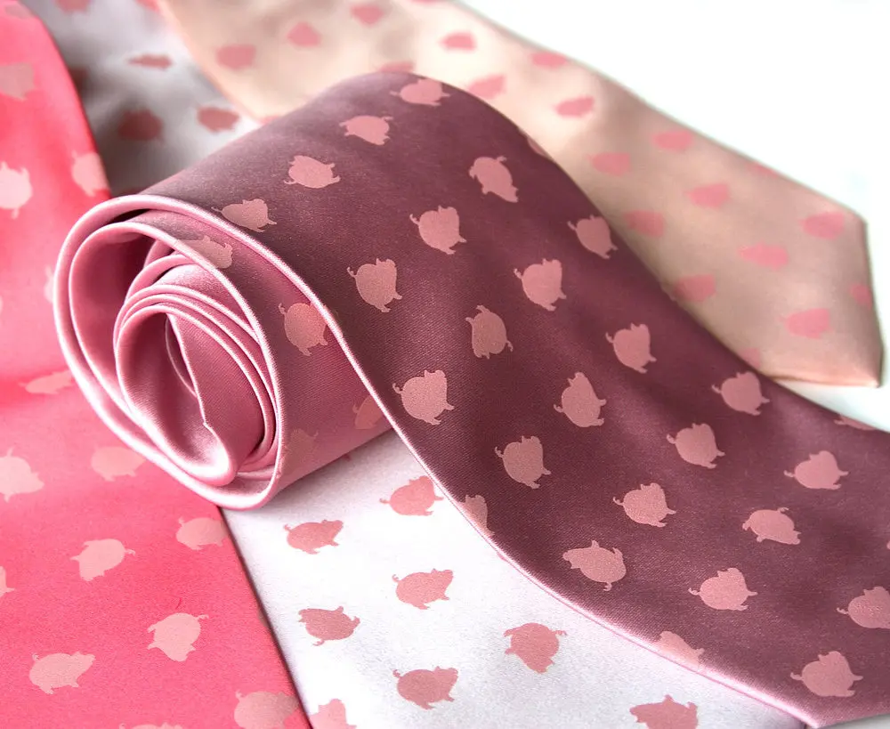 Piggy Pattern Necktie. "Porkadot" Microfiber Tie. 1