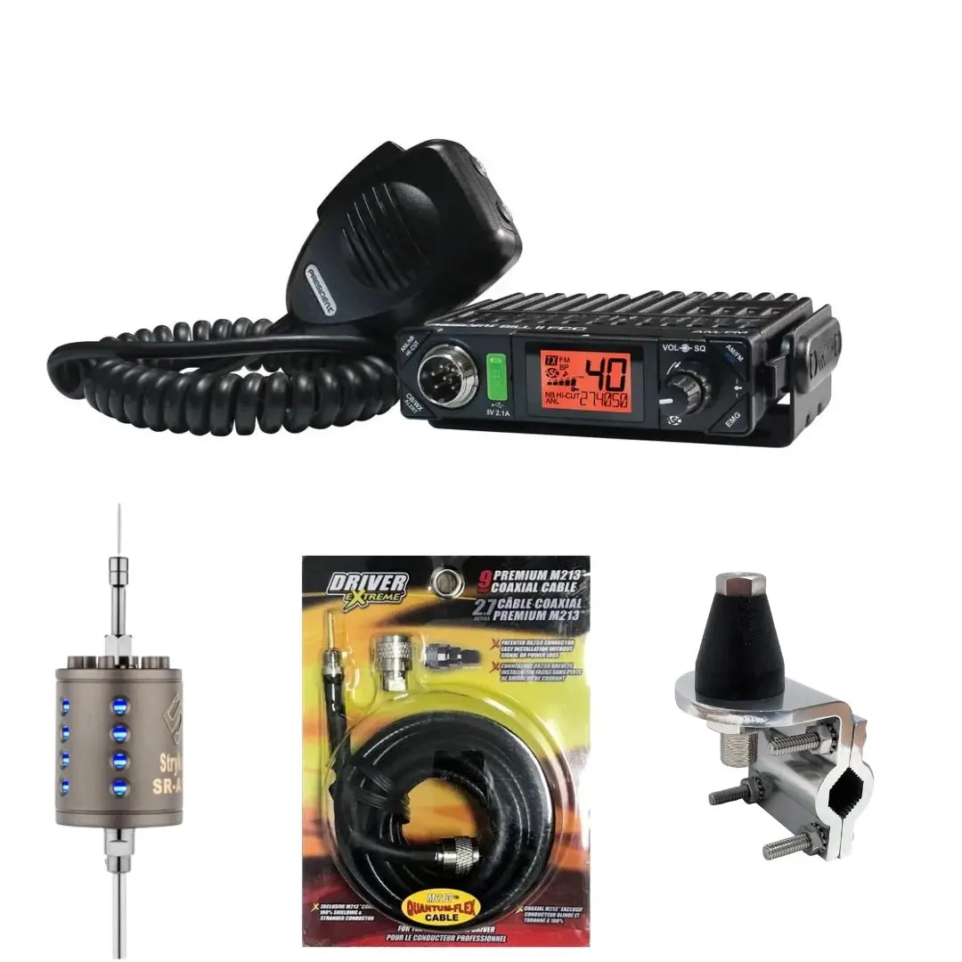 President Bill Ii Fcc Am/Fm Compact Cb Radio, Stryker Sr-A10, Drx-3402 Heavy Duty Antenna Mirror Mount, Drx-1518 18 Foot Premium M213, Combo 1
