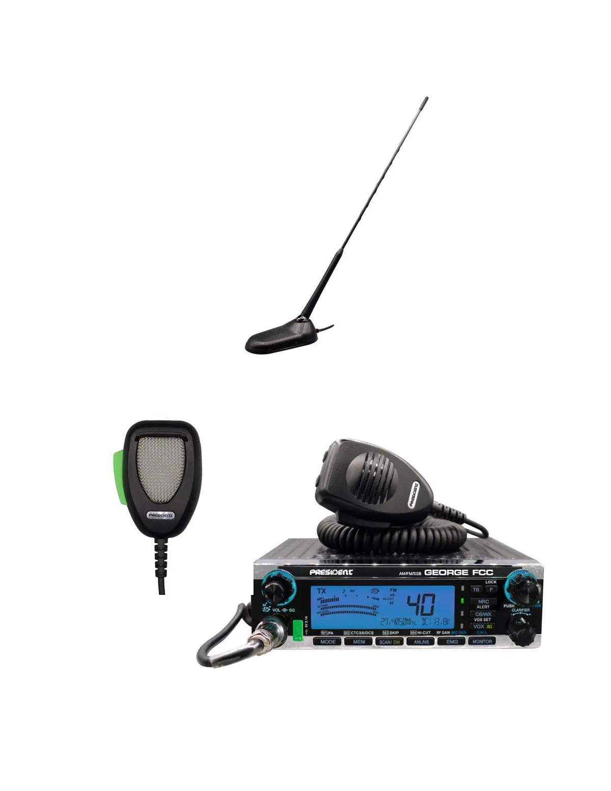 Cb Radios | President George Fcc Cb Radio, Digimike Microphone, Virginia Antenna, Combo Kit 1