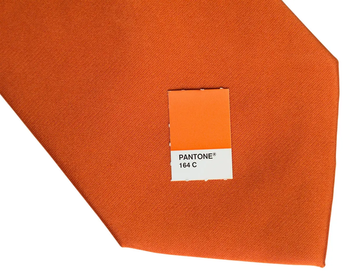 Pumpkin Spice Necktie. Medium Orange Solid Color Woven Silk Tie, No Print 2