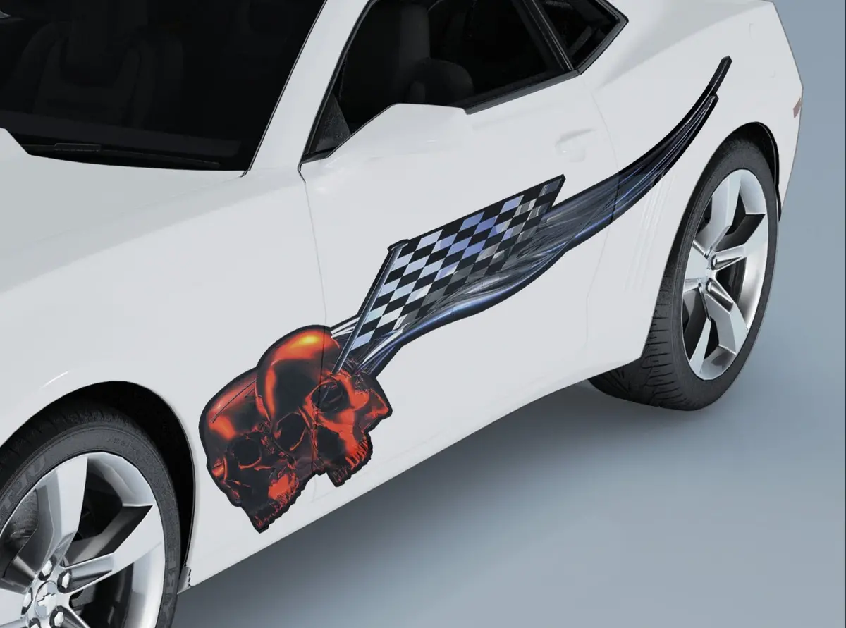 Skulls & Checkered Flag Racing Vinyl Decals For Cars & Trucks 1