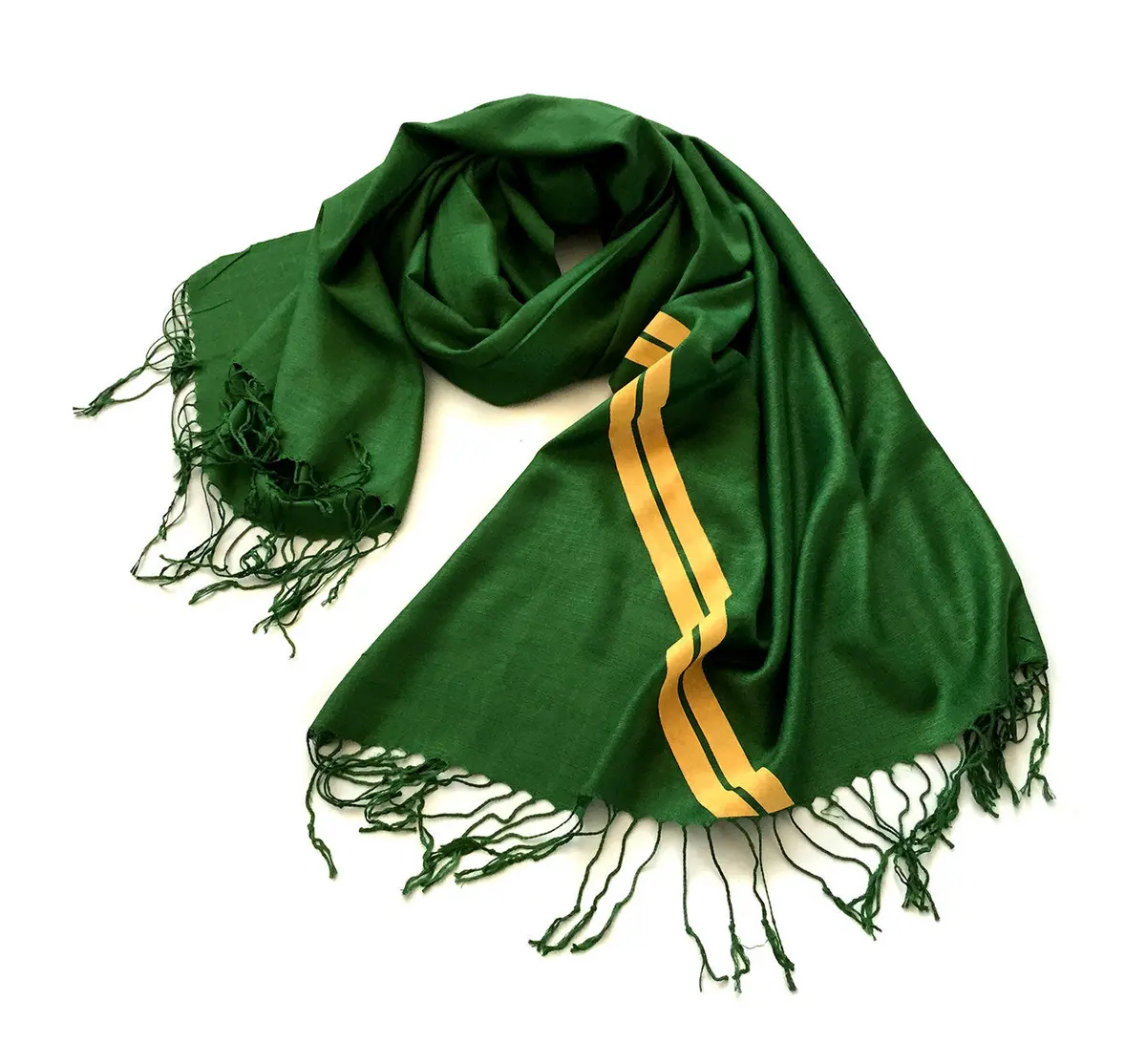Racing Stripes: British Racing Green Linen-Weave Pashmina 1