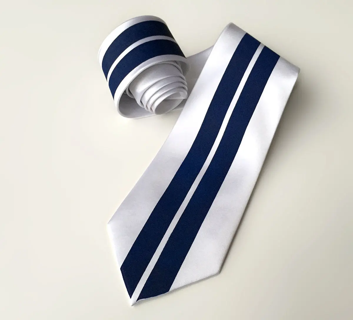 Racing Stripes: White & Blue Microfiber Necktie 1