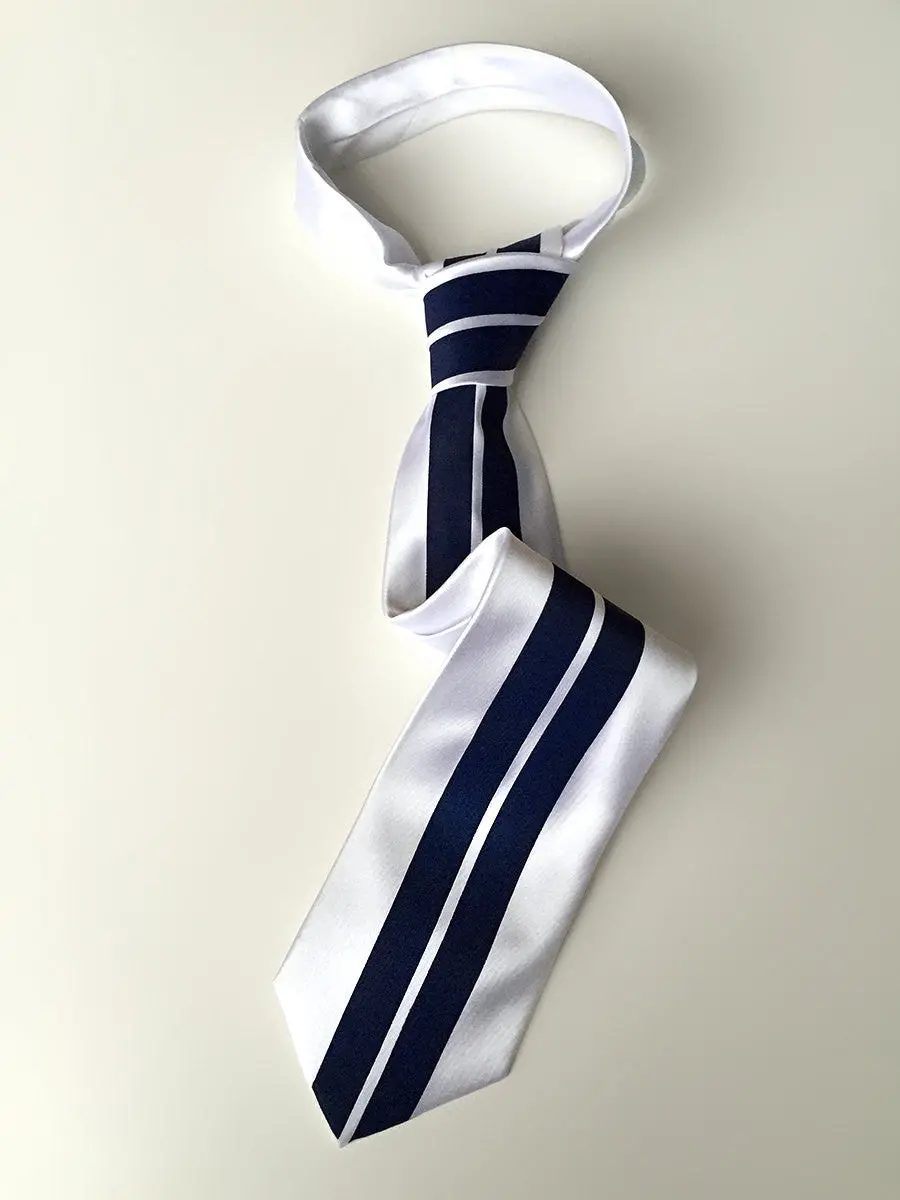 Racing Stripes: White & Blue Silk Necktie 1