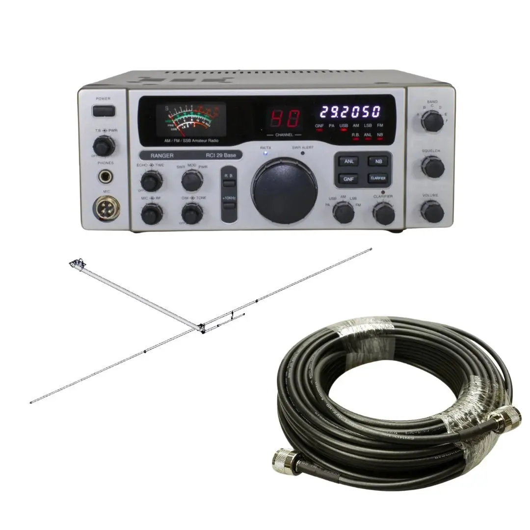 Ranger Rci-29 Base Station 10 Meter Radio, Maco Ba1 10/11 Meter Half Wave Balcony Antenna, Tram Browning Br 240 Lmr240 Type 100Ft Ham Radio Base Coax Cable, Combo 1