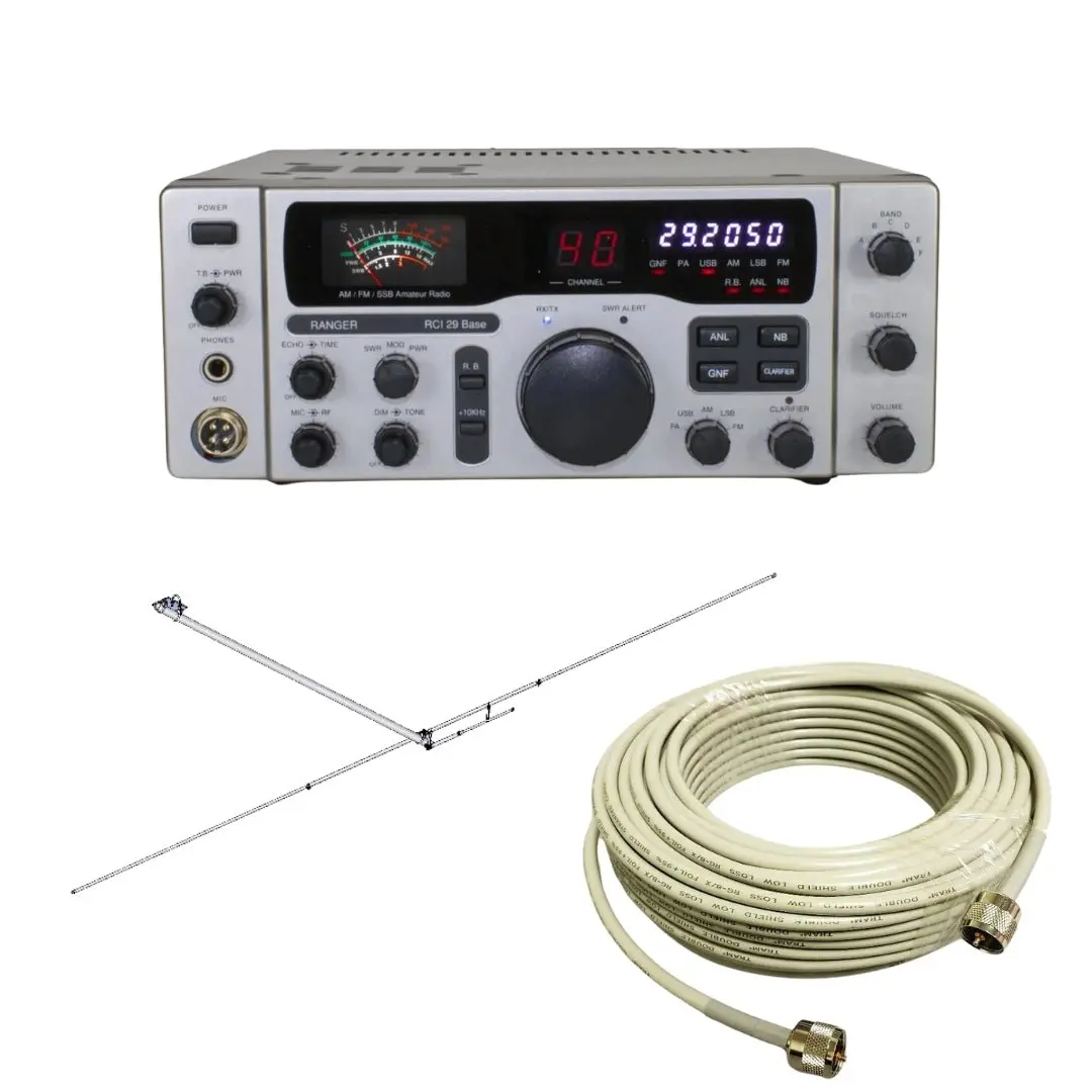 Ranger Rci-29 Base Station 10 Meter Radio, Maco Ba1 10/11 Meter Half Wave Balcony Antenna, Tram Rg8x Double Shielded Cb Ham Radio Coax 100 Foot, Combo 1