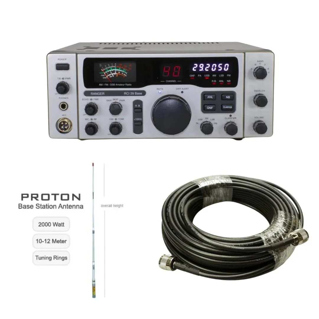 Ranger Rci-29 Base Station 10 Meter Radio, Procomm Proton Pt99 Cb Radio Base Antenna, Tram Browning Br 240 Lmr240 Type 100Ft Ham Radio Base Coax Cable, Combo 1