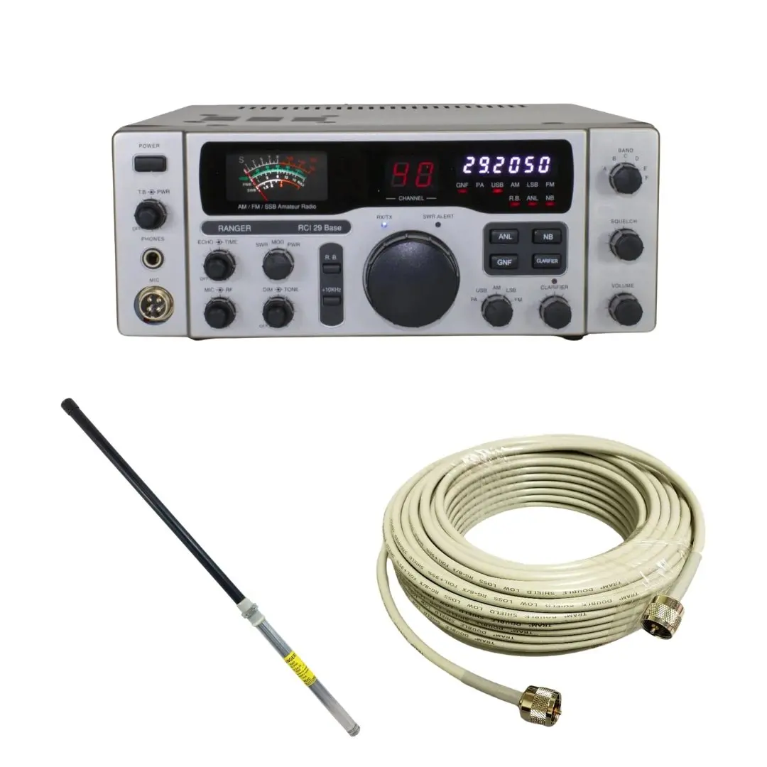 Ranger Rci-29 Base Station 10 Meter Radio, Procomm Pt-3 Portable No Ground Base Station Antenna, Tram Rg8x Double Shielded Cb Ham Radio Coax 50 Foot, Combo 1