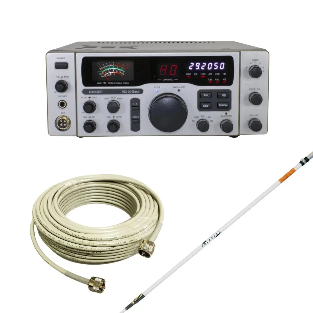 Ranger Rci-29 Base Station 10 Meter Radio, Solarcon A-99 Base Station Antenna, Tram Rg8x Double Shielded Cb Ham Radio Coax 100 Foot, Combo 1