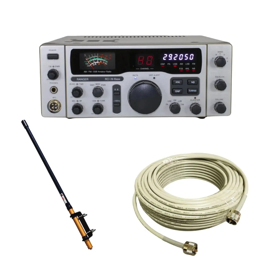 Ranger Rci-29 Base Station 10 Meter Radio, Workman Saturn B100 No Ground-Plane Antenna Base Station, Tram Rg8x Double Shielded Cb Ham Radio Coax 50 Foot, Combo 1