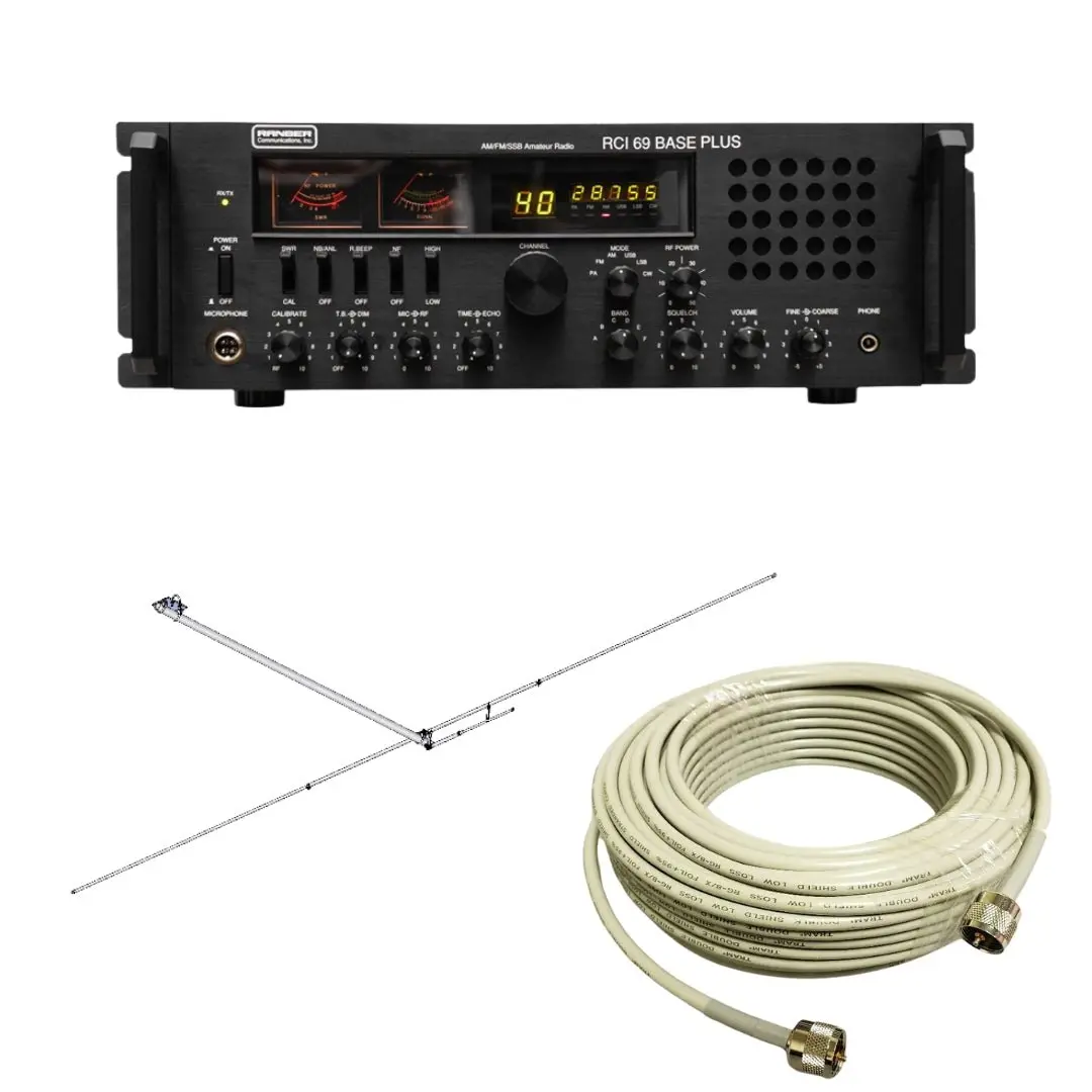 Ranger Rci-69 Base Plus Plus 10 Meter Radio, Maco Ba1 10/11 Meter Half Wave Balcony Antenna, Tram Rg8x Double Shielded Cb Ham Radio Coax 50 Foot, Combo 1