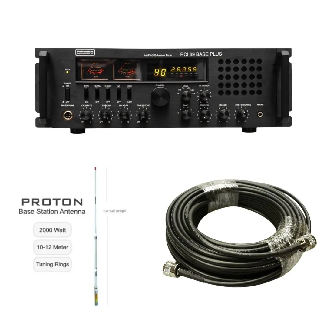 Ranger Rci-69 Base Plus Plus 10 Meter Radio, Procomm Proton Pt99 Cb Radio Base Antenna, Tram Browning Br 240 Lmr240 Type 50Ft Ham Radio Base Coax Cable, Combo 1