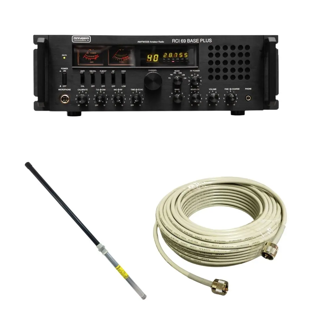 Ranger Rci-69 Base Plus Plus 10 Meter Radio, Procomm Pt-3 Portable No Ground Base Station Antenna, Tram Rg8x Double Shielded Cb Ham Radio Coax 50 Foot, Combo 1