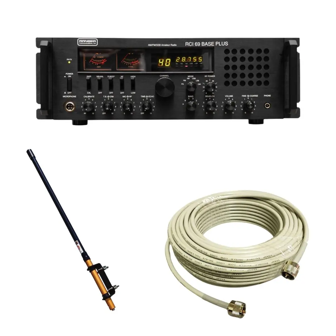 Ranger Rci-69 Base Plus Plus 10 Meter Radio, Workman Saturn B100 Antenna, Tram Rg8x Double Shielded Cb Ham Radio Coax 50 Foot, Combo 1