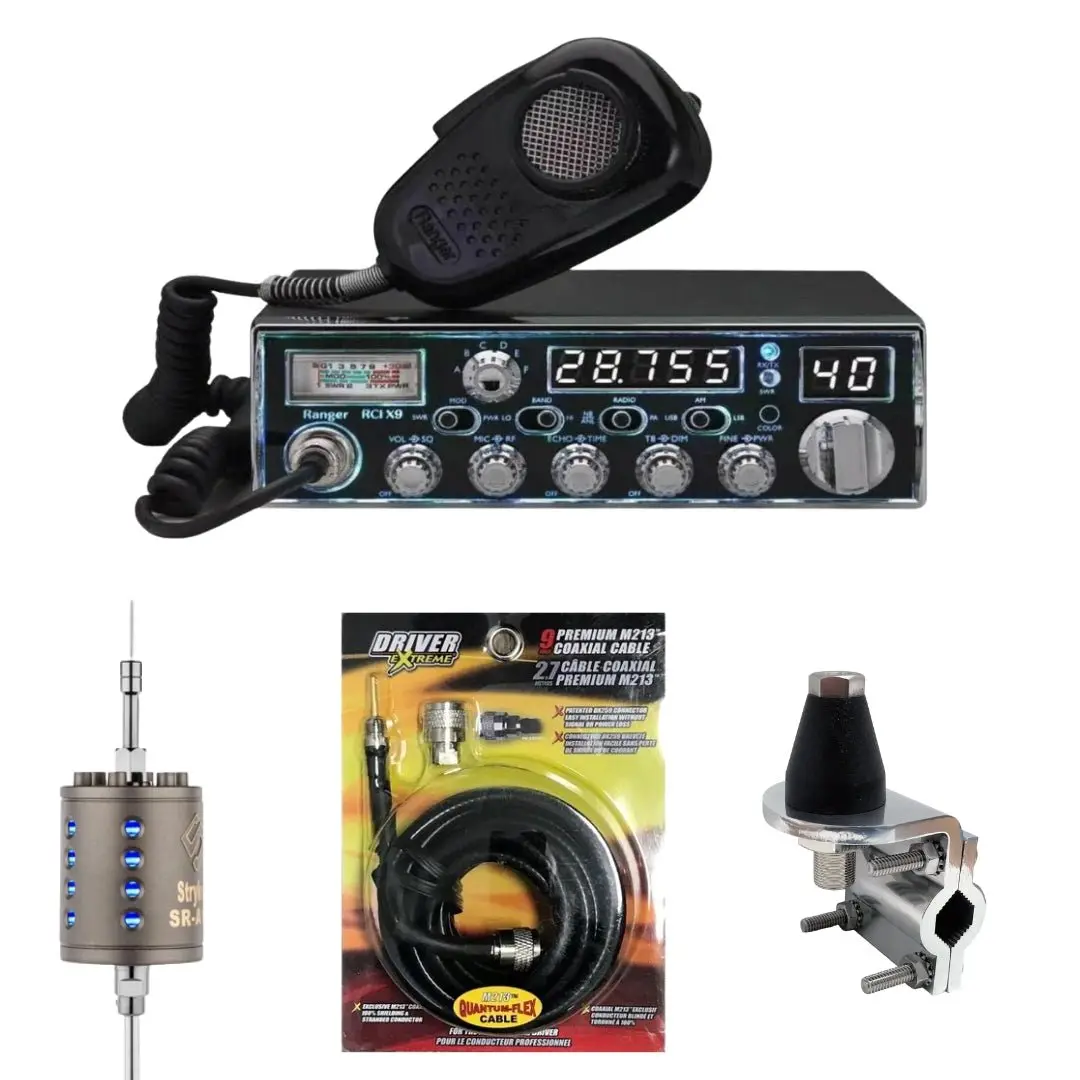 Ranger Rci-X9 10 Meter Radio, Stryker Sr-A10, Drx-3402 Heavy Duty Antenna Mirror Mount, Drx-1518 18 Foot Premium M213, Combo 1