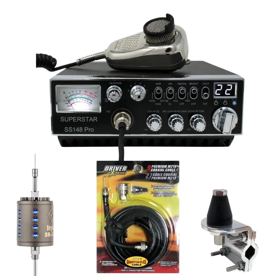 Ranger Superstar Ss148pro 10 Meter Radio, Stryker Sr-A10, Drx-3402 Heavy Duty Antenna Mirror Mount, Drx-1518 18 Foot Premium M213, Combo 1