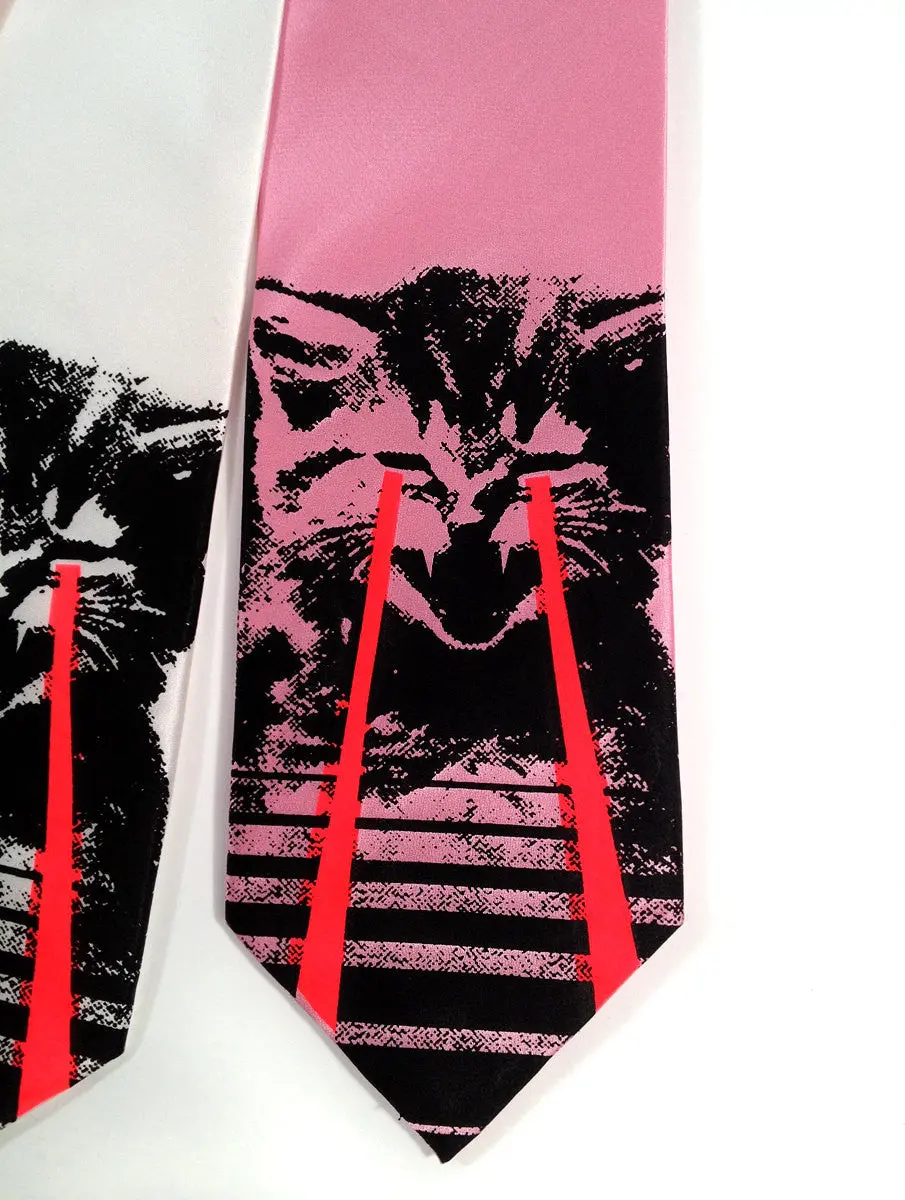 Angry Raving Laser Kitten Silk Necktie 1