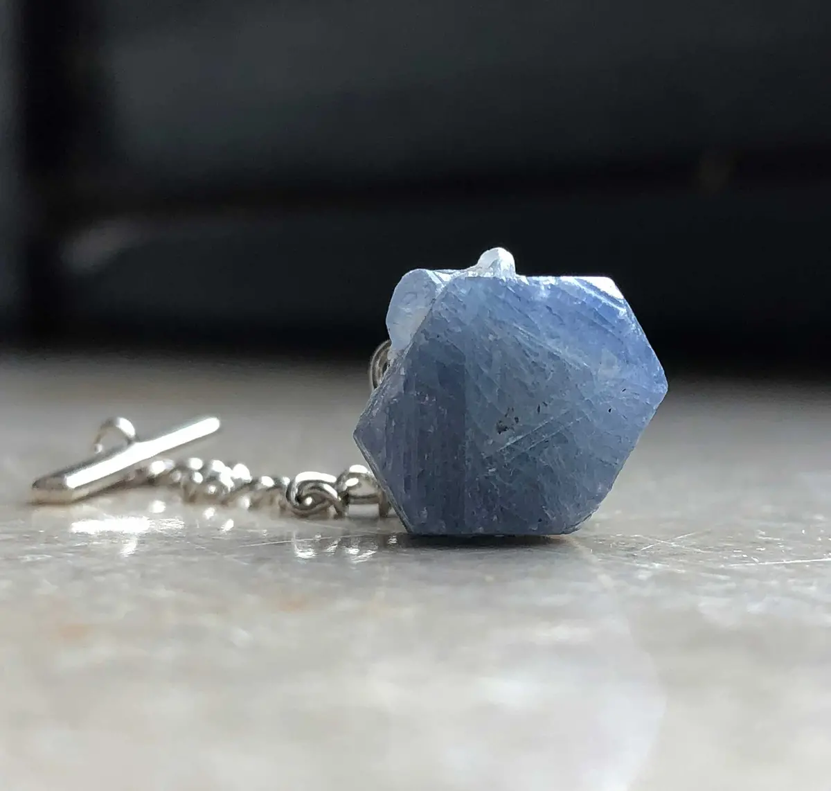 Raw Sapphire Tie Tack, Blue Gemstone Tie Pin 1