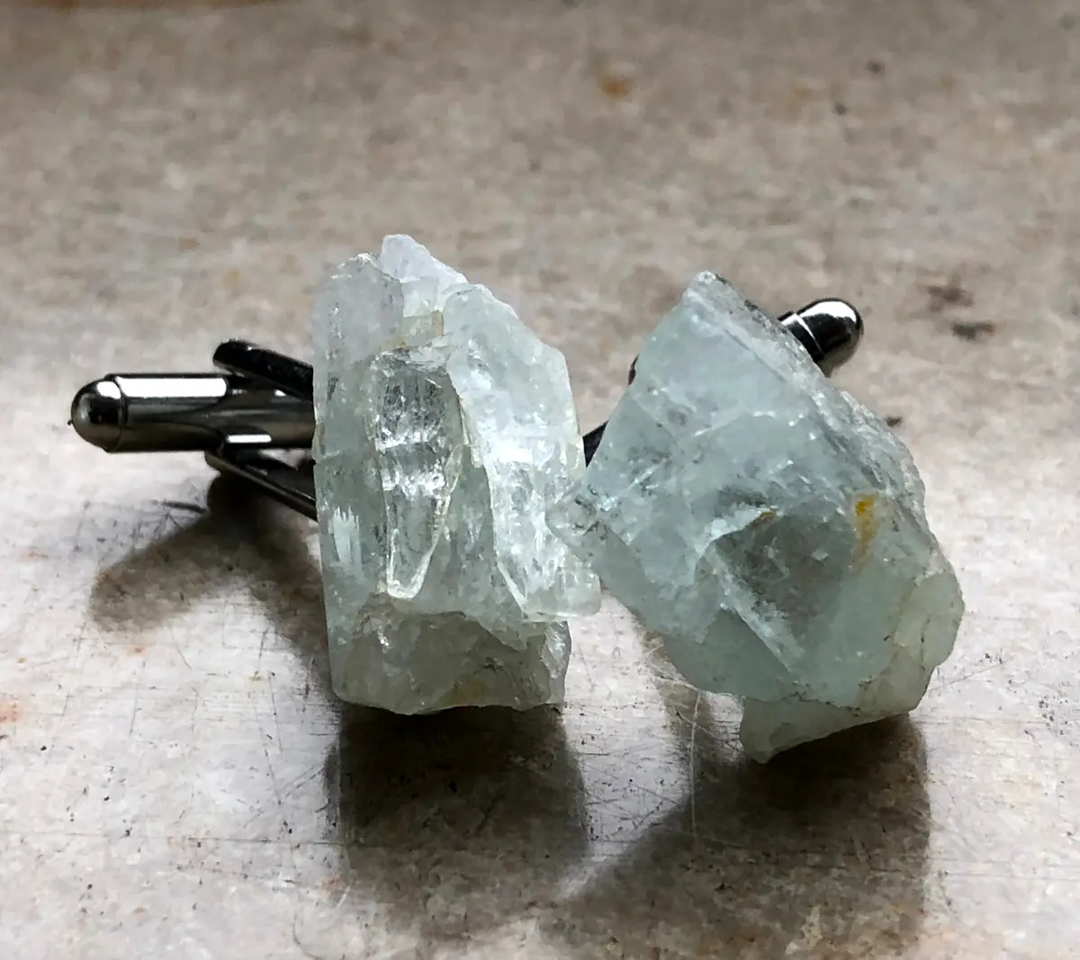 Aquamarine Cufflinks, Raw Stone Cuff Links 1