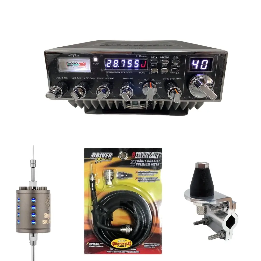 Rci Longhorn Superior N6 10 Meter Radio, Stryker Sr-A10, Drx-3402 Heavy Duty Antenna Mirror Mount, Drx-1518 18 Foot Premium M213, Combo 1