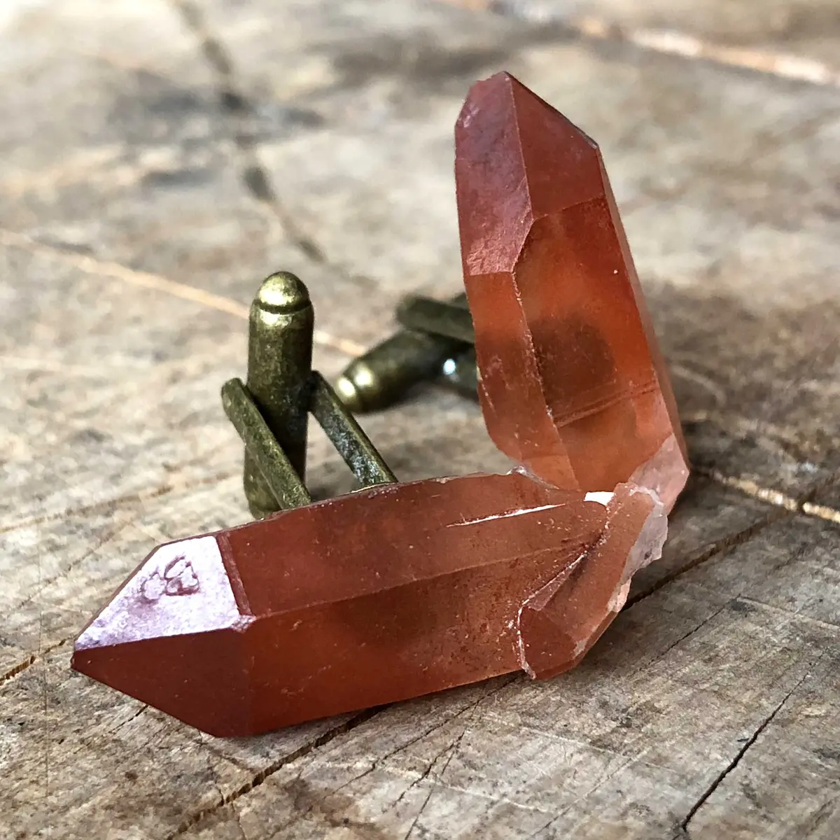 Red Quartz Cufflinks, Hematoid Quartz Crystal Cuff Links 1
