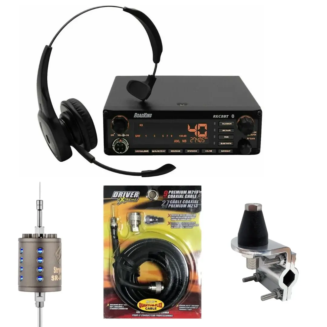 Rkcbbt Voice-Activated Hands-Free Cb Radio {W/ Bluetooth Headset}, Stryker Sr-A10, Drx-3402 Heavy Duty Antenna Mirror Mount, Drx-1518 18 Foot Premium M213, Combo 1