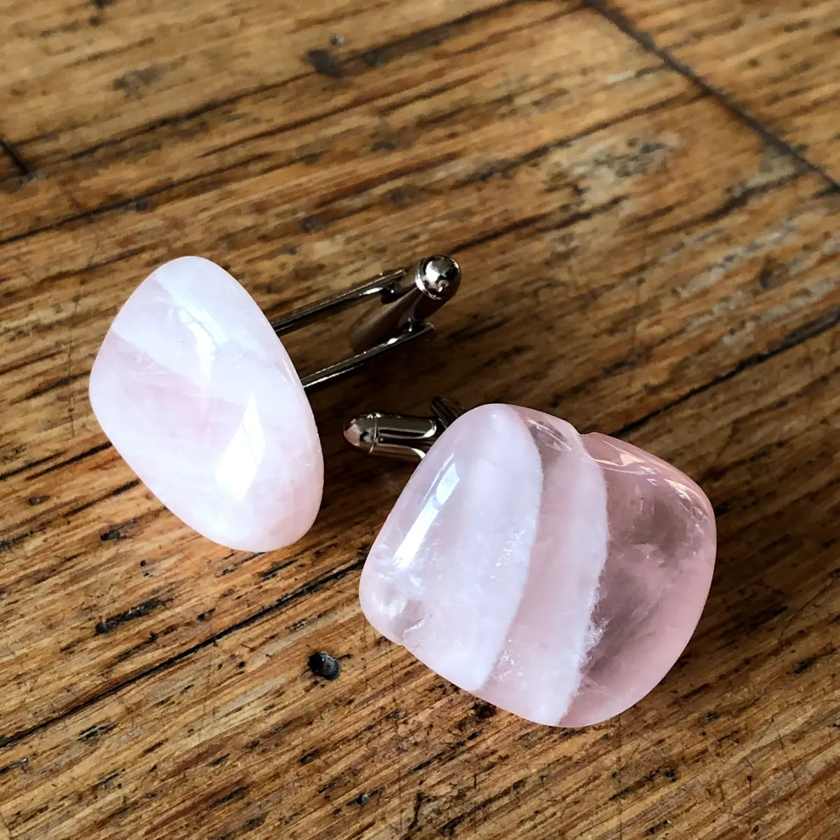 Rose Quartz Cufflinks, Pink Stone Cuff Links 1