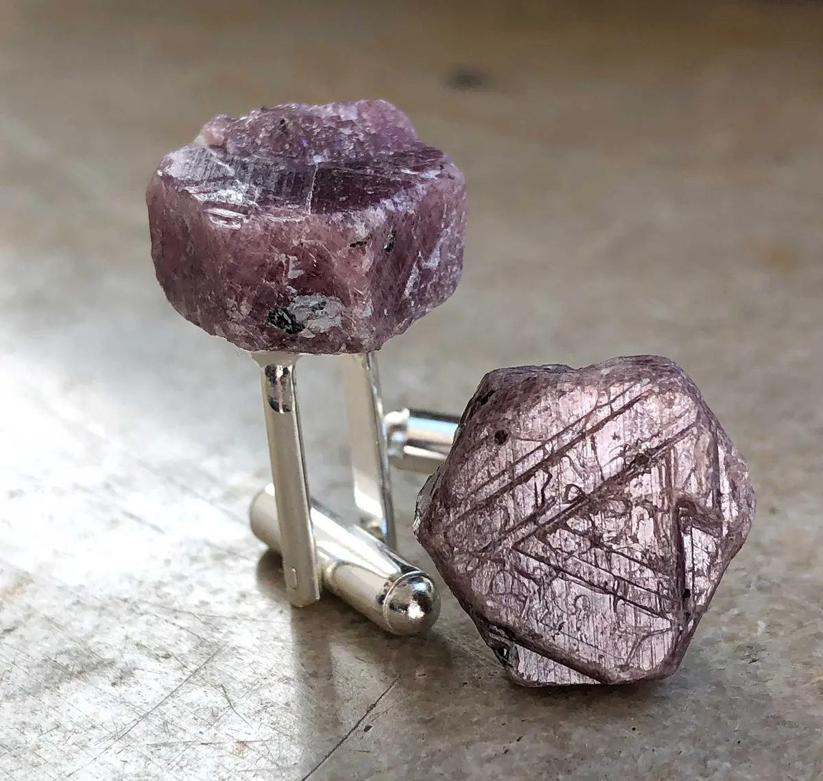 Raw Ruby Crystal Cufflinks, Rough Ruby Corundum 1