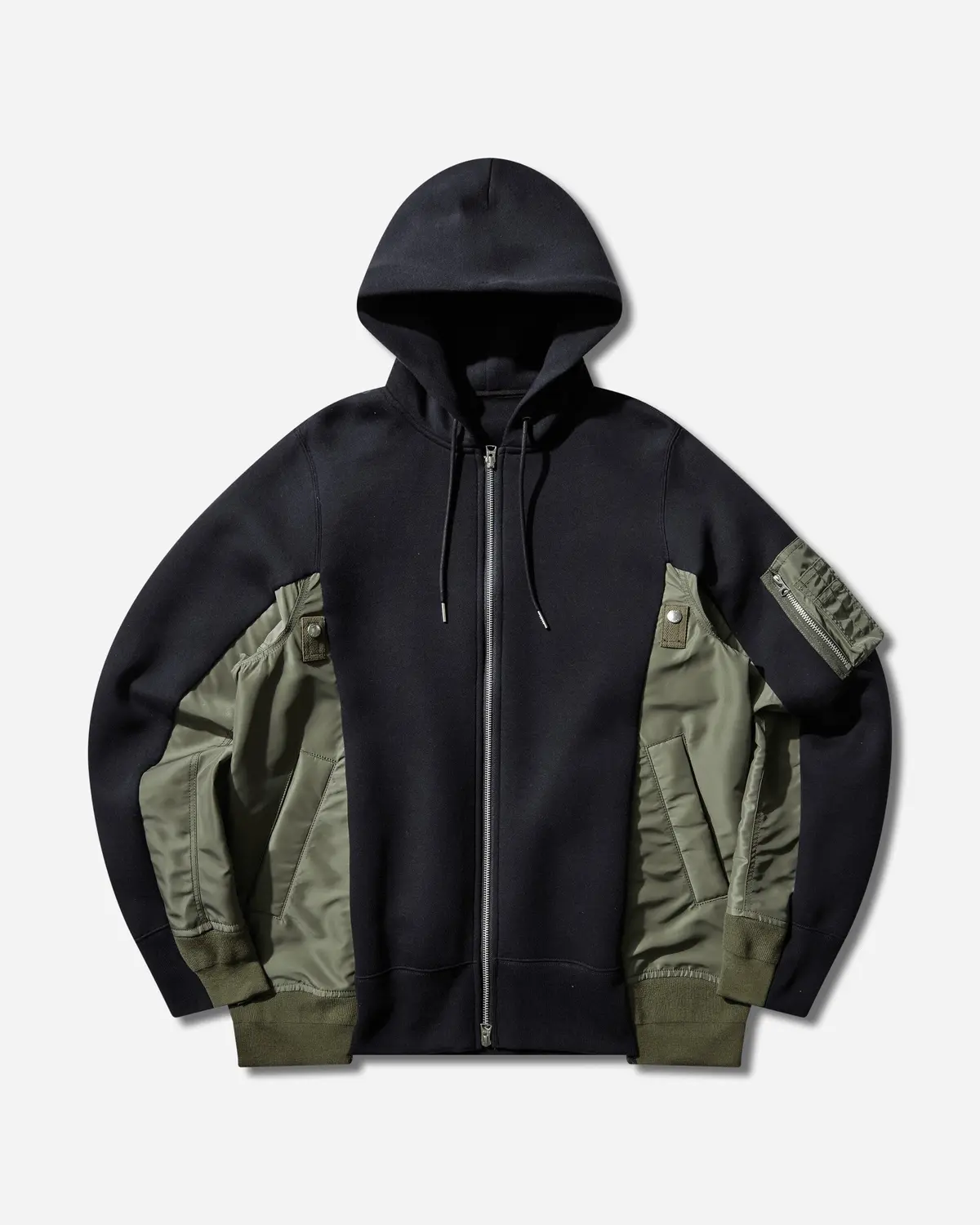 Men's Sponge Sweat X Nylon Twill Zip Hoodie Navy / Khaki 1