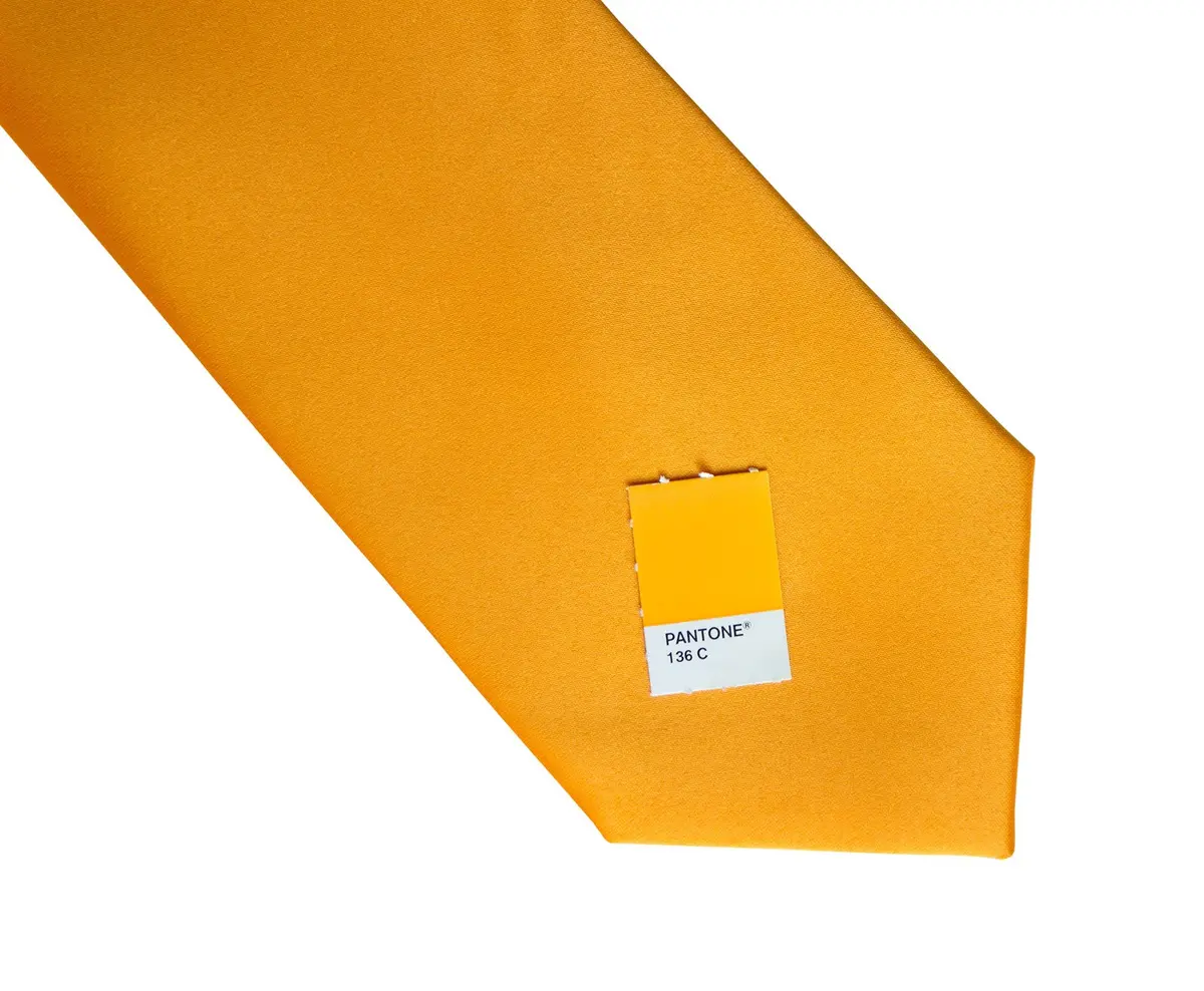 Saffron Necktie. Medium Yellow Solid Color Satin Finish Tie, No Print 2