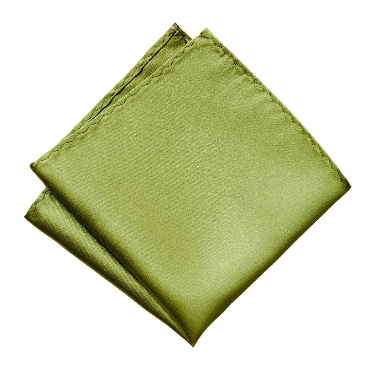Moss Green Silk Pocket Square. Yellow-Green Solid Color Satin Finish, No Print 1