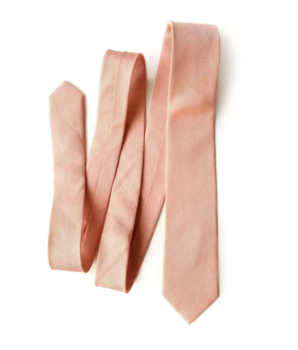 Light Coral Linen Necktie. Solid Color Salmon Tie, Sherwood 1