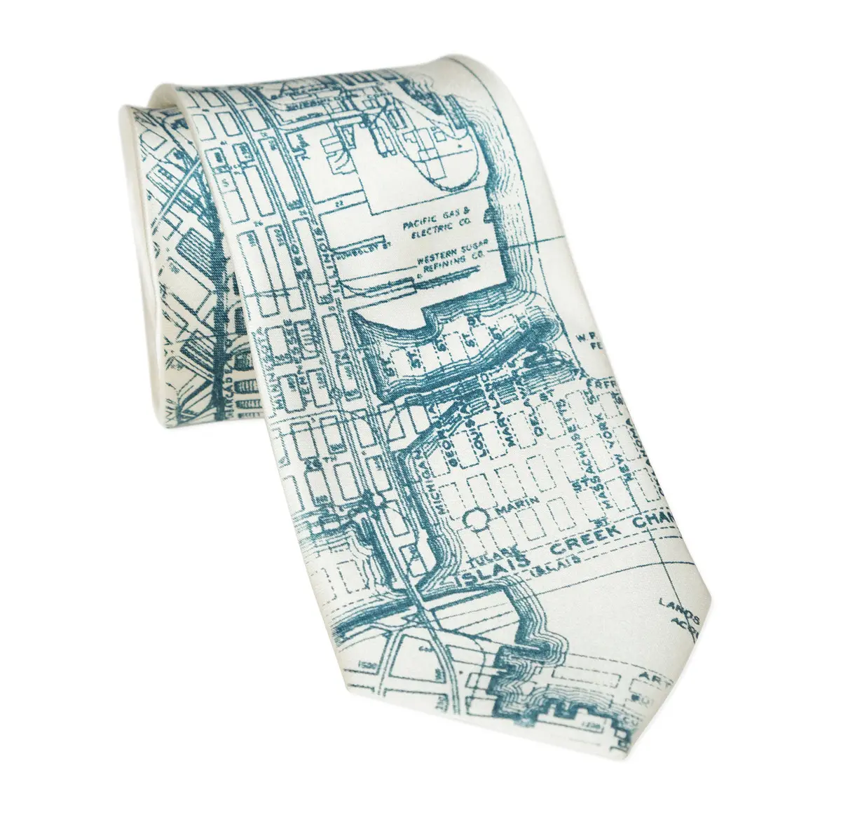 San Francisco Bay Map Necktie, Vintage California Print Tie 3