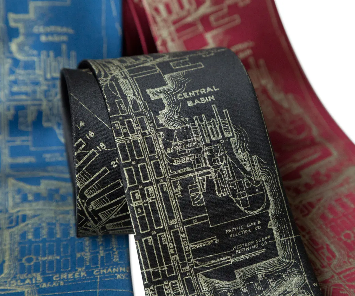 San Francisco Bay Map Necktie, Vintage California Print Tie 10