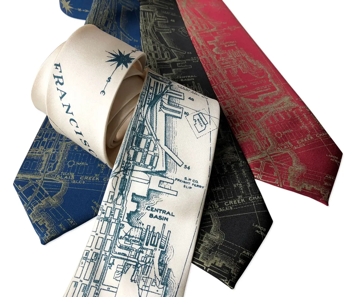 San Francisco Bay Map Necktie, Vintage California Print Tie 1